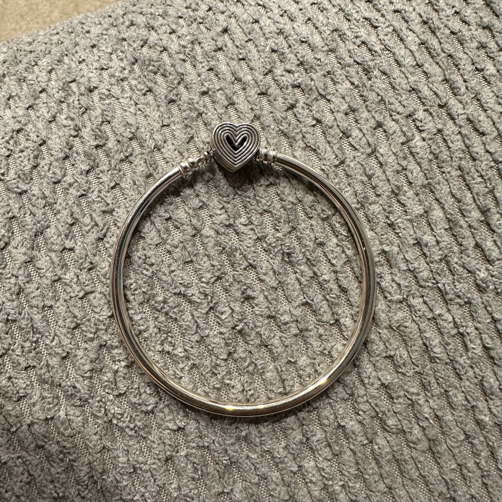 Pandora Stainless Steel Heart Clasp Bangle Bracelet - Silver